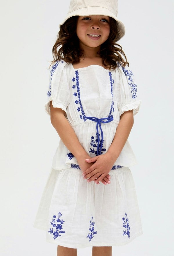 Kids Ally Embroidered peplum cotton blouse In White - image 3