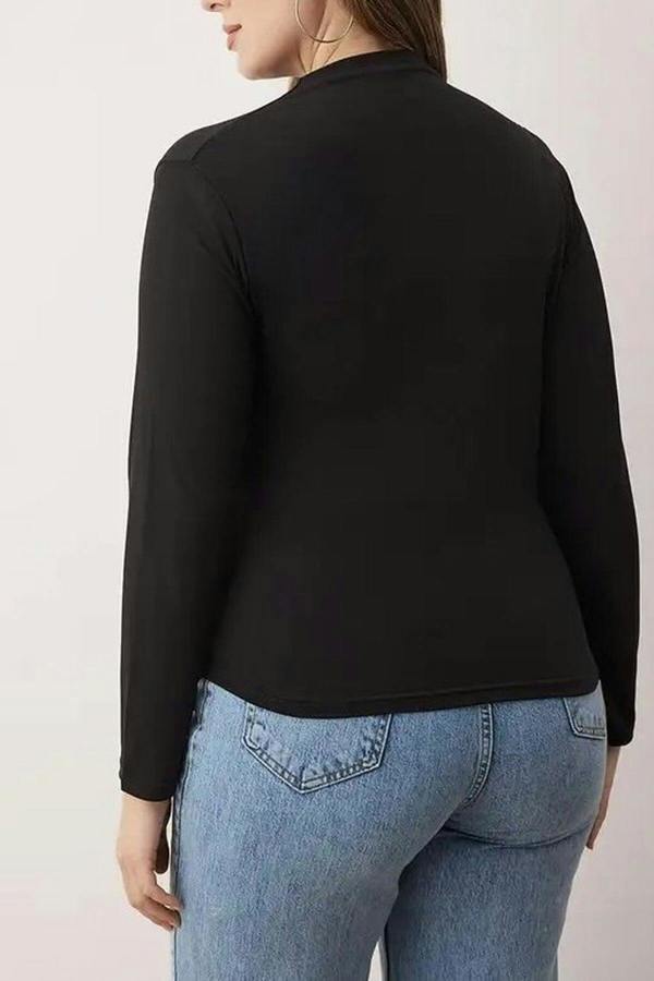 WOVCOR Gathered Detail Long Sleeve Knitted Plus Size Blouse