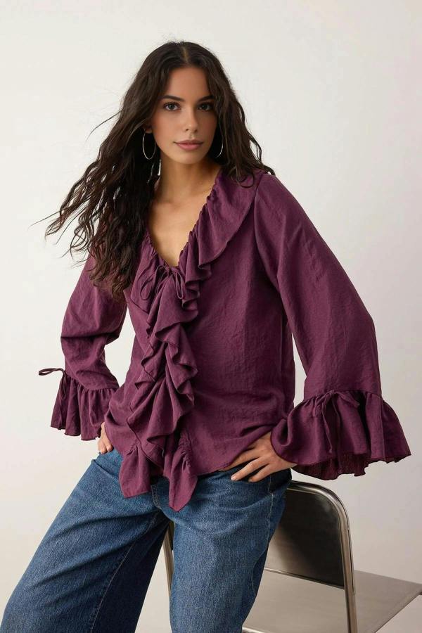 WOVCOR Woven Blouse with Ruffle Detail