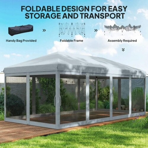 Bobobiy 3 x 6m Pop Up Gazebo, Outdoor Canopy Shelter, Marquee Party Wedding Tent with 6 Mesh Walls and Carry Bag, Grey
