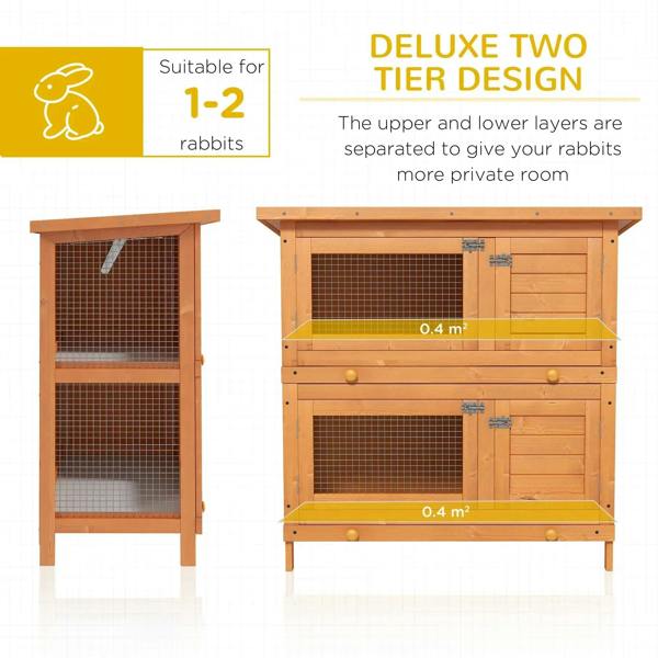 Two-tier deluxe guinea pig hutch with wire mesh windows and wooden access doors