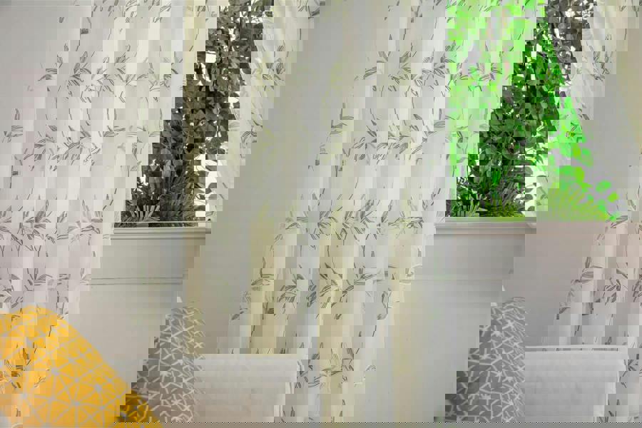 Luxury Living Leaf Embroidered Tulle Voile Curtains Ring Top