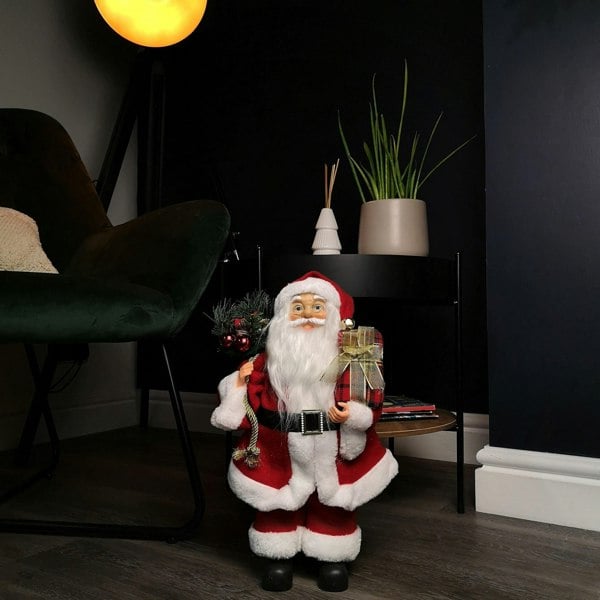 Samuel Alexander 40cm Red Standing Santa Claus Indoor Decoration with Present and Green Sack