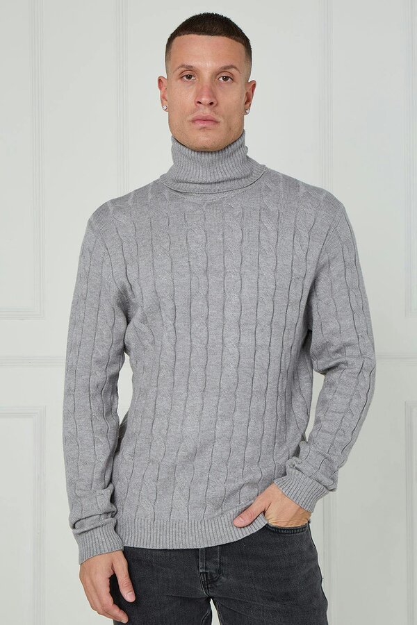 Men’s Cable Knit Turtleneck Jumper - Grey