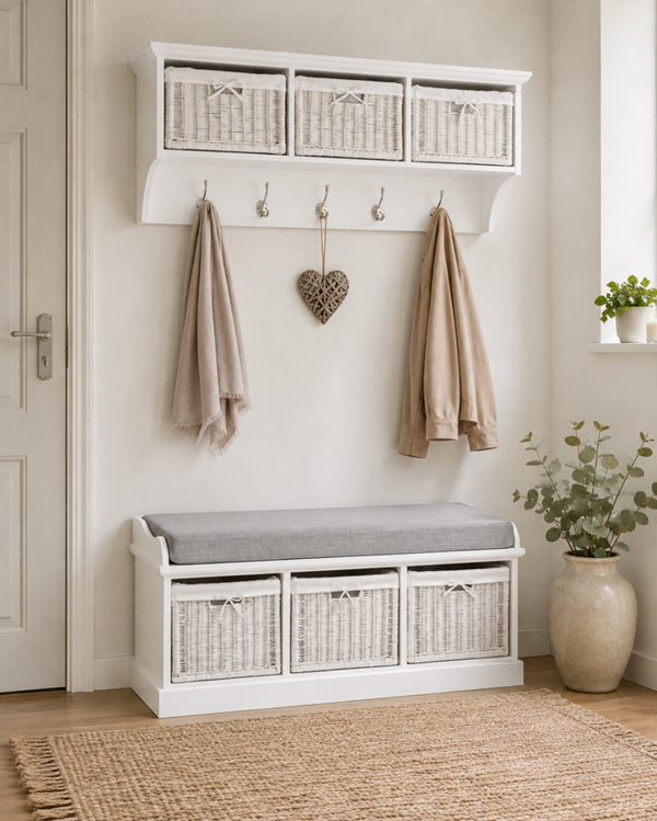 Statement Furniture Tetbury Large Hallway Set with Storage Baskets and Cushion Seat