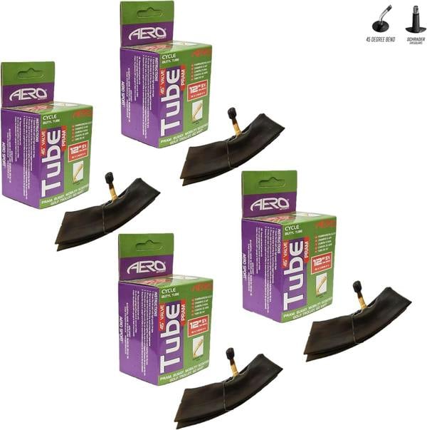 Aero Sport 4 x Butyl Rubber (45º) 12" x 1.75-2.125 Inner Tube 500%* Extra Ride Time Schrader Valve