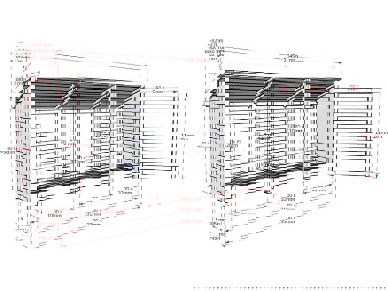 Arbor Garden Solutions Wooden Log Store (Roof Sloping Back) with Doors W-335cm, H-126cm or 180cm, D-88cm