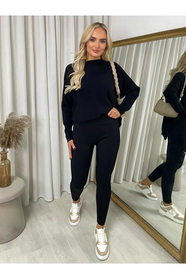 Gabriela High Waisted Rib Curvy Leggings - Black