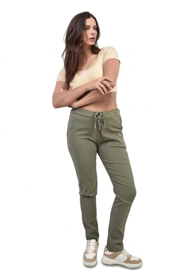 Delilah Casual Drawstring Trousers - Khaki_wb