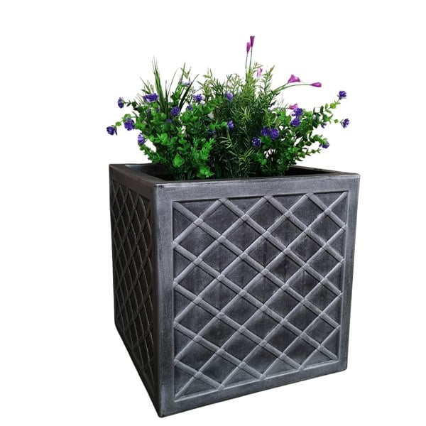 Samuel Alexander Large Lazio Square Grey Pewter Garden Planter - 39cm x 39cm