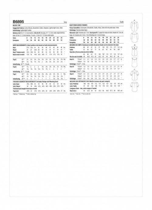 Butterick Sewing Pattern 6895, Tops for Women, B5 (8-10-12-14-16) - Easy