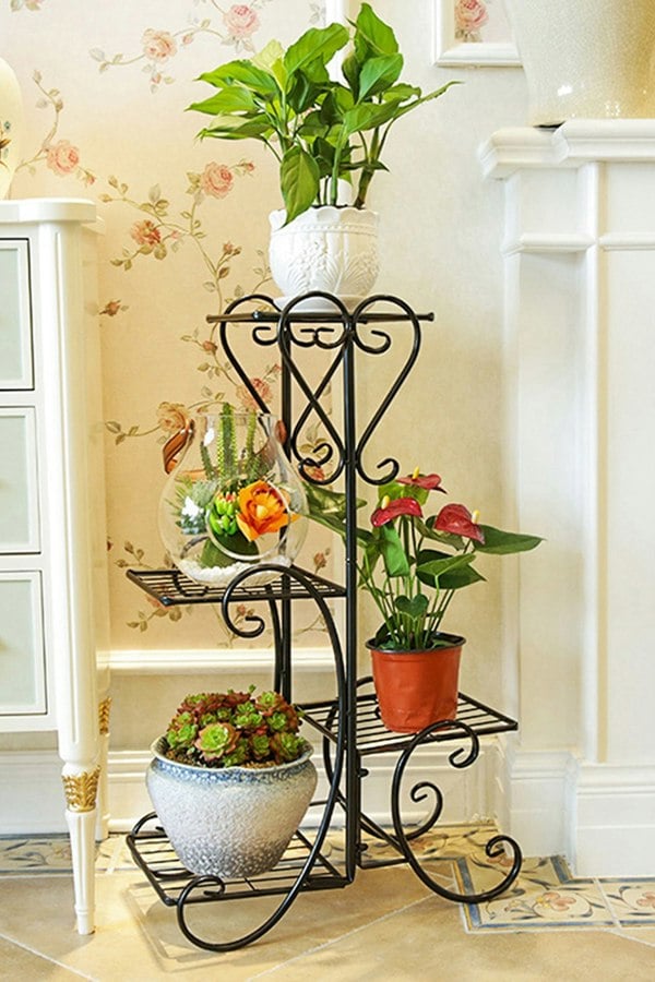 Living and Home 4-tier Tall Black Metal Plant Pot Stand Shelf for Indoors
