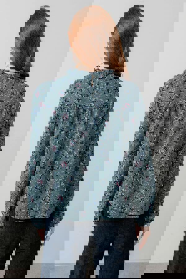 Lily & Me Eastcombe High Neck Floral Print Top Sea Mist