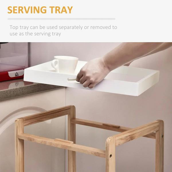 White serving tray for kitchen trolley cart, removable with handles and matching edge supports