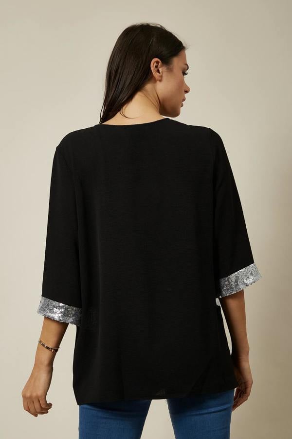 Hoxton Gal Oversized Sequin Detail Top In Black