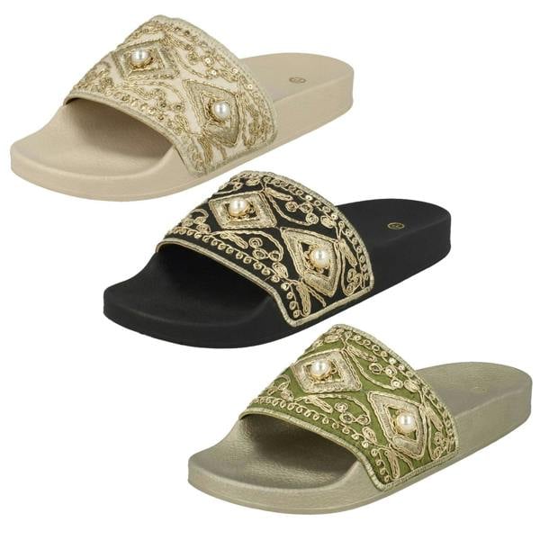 Spot On Ladies Spot On Beaded Slider Mules