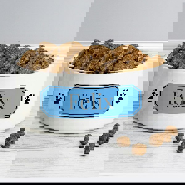 Personalised Memento Company Personalised Blue Plaque 15cm Medium Pet Bowl