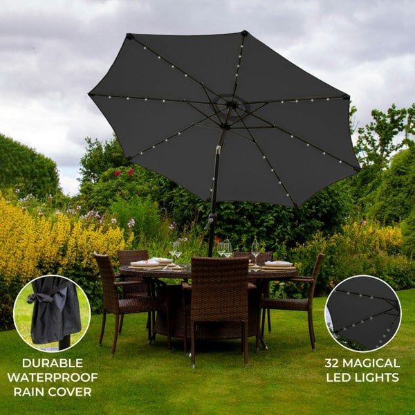 Monstershop Grey 2.7m LED Tilt Parasol