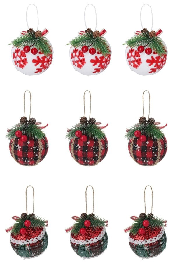 Living and Home Set of 9 Christmas Ball Ornaments Hanging Decoration