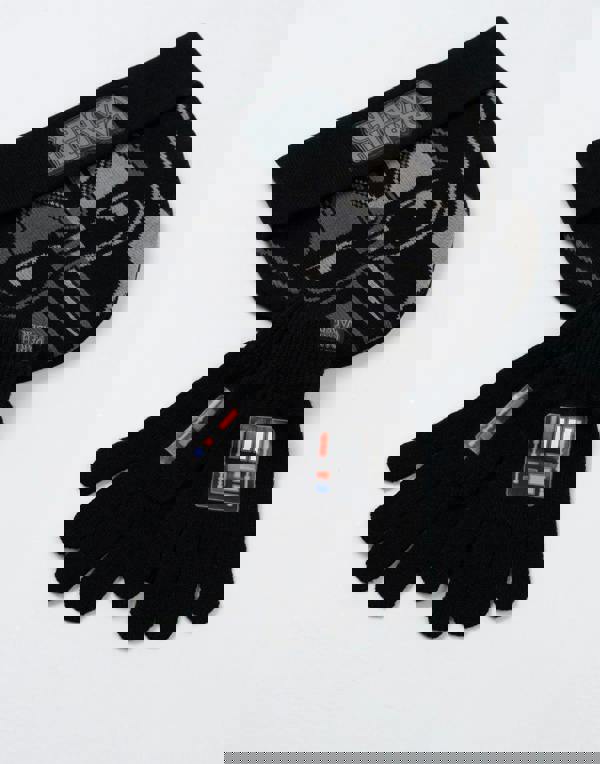 Star Wars Boys Black Darth Vader Beanie and Gloves Set (One Size)