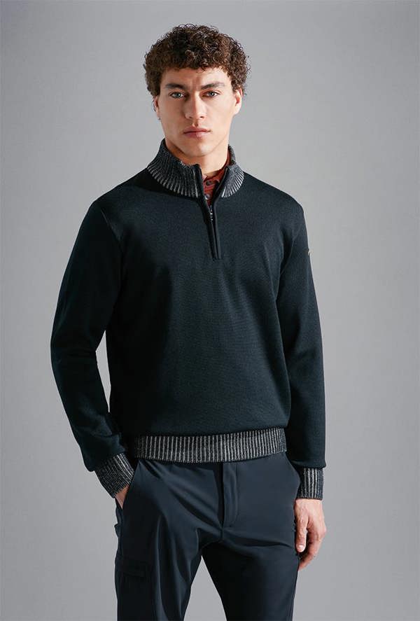 Paul & Shark Men's Wool Half Zip Sweater with Moon Badge