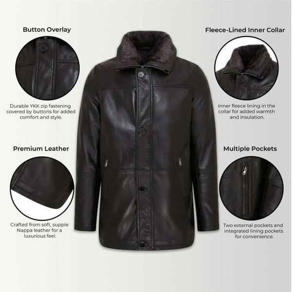 Infinity Leather Mens Mid-Length Warm Leather Trench Coat - Varkaus