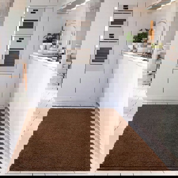 Shaggy Rug Plain Brown non-shedding, high-quality