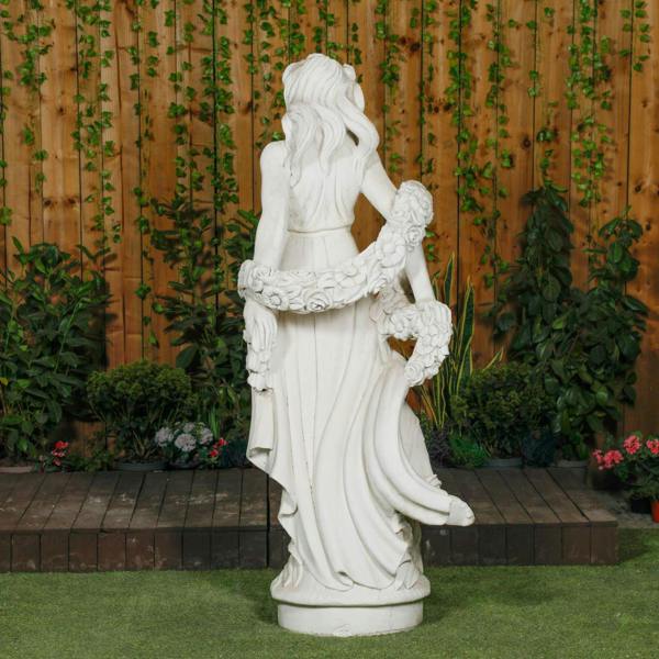 Elegant White Stone Cast Lady With A Rose Garland  1 m 76 Tall 