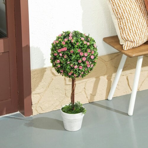 Wyld Haus Roviyo Set Of 2 Artificial Rose Flower Topiary Ball Trees In Pots H8 60cm Pink
