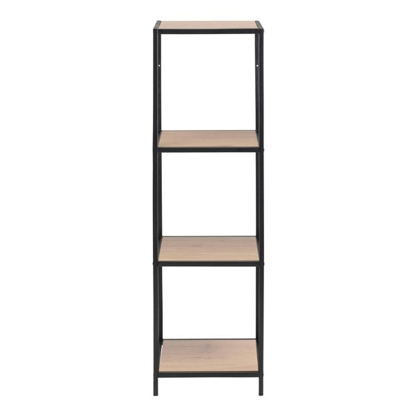 Furniture To Go Seaford Narrow Black Metal Bookcase with 3 Oak Shelves