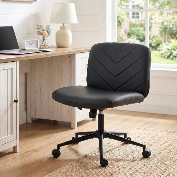 Home Office Desk Chair Height Adjustable Swivel Chair Cross Legged Wide Seat Swivel Wheels Black