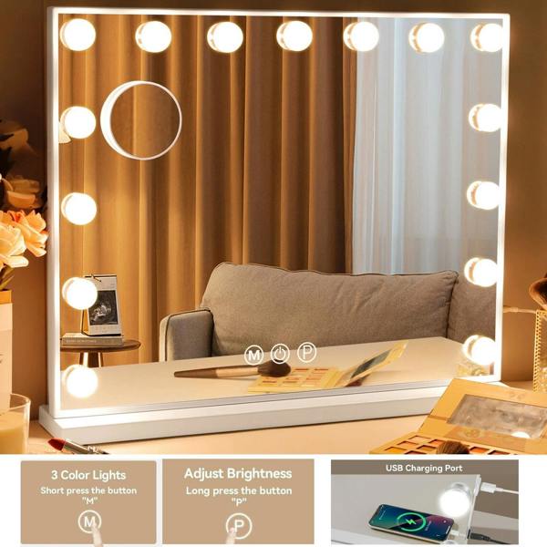 ATEK 58x45cm Hollywood Vanity Makeup Mirror 15 LED Bulbs Dimmable