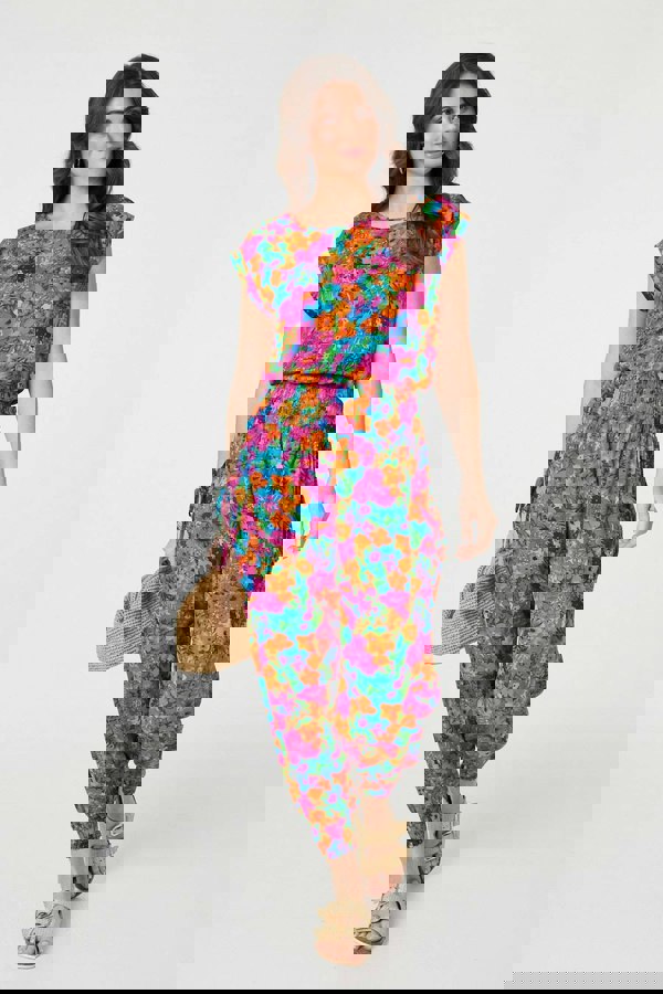 Pink | Floral Shirred High Waist Harem Pants