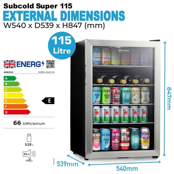 Subcold Super 115 LED Beer Fridge - Stainless Steel