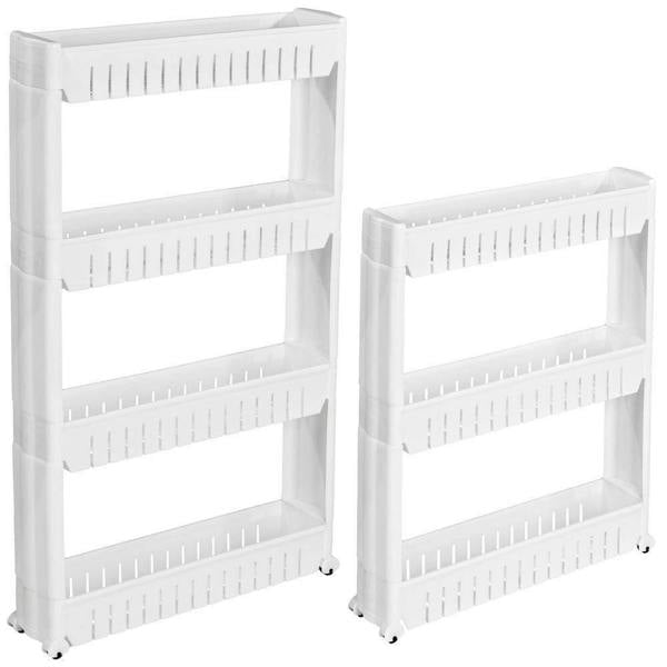 HYGRAD BUILT TO SURVIVE HYGRAD® Slide Out Storage Tower Folding 3/4 Tier Rolling Castor Kitchen Bathroom Trolley Rack UK (White, 4 Tier)