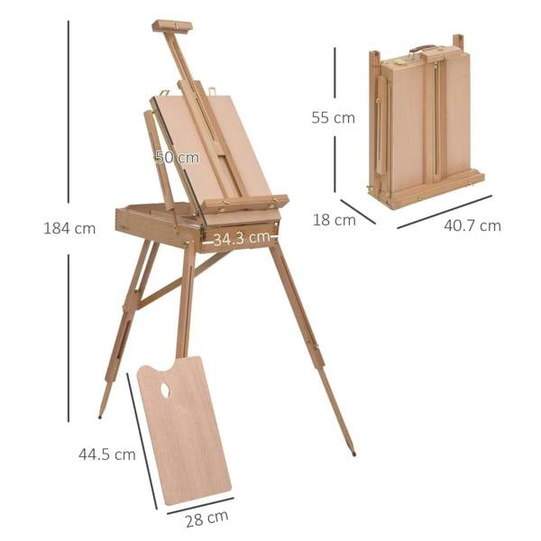Foldable wooden sketch easel with tripod base and adjustable board tilt angles