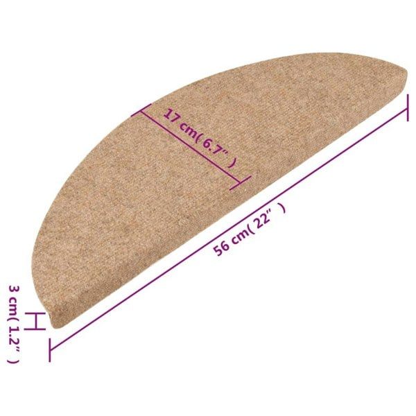 Berkfield Stair Mats Self-adhesive 15 pcs 56x17x3 cm Beige