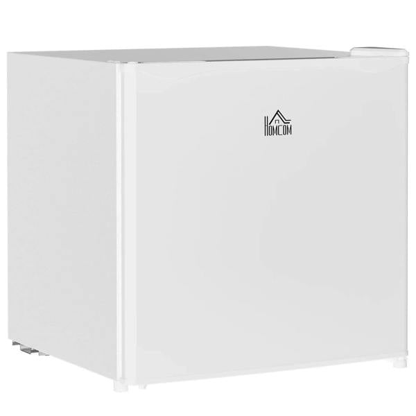 Cream tabletop mini fridge with front door and small top lid, compact ice box unit