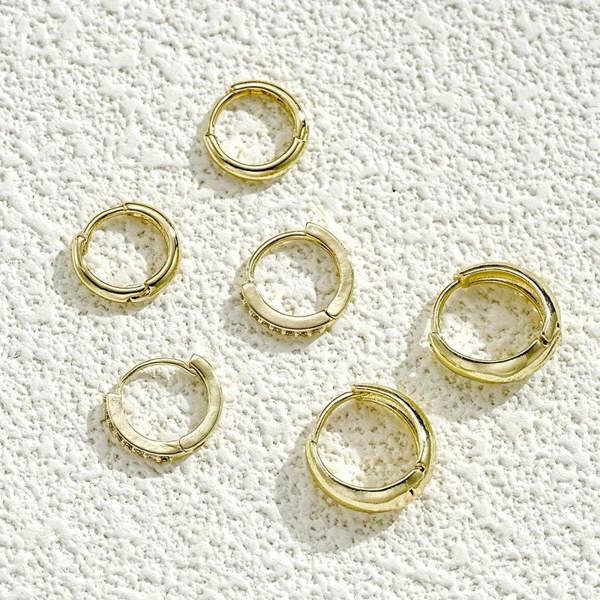 Elk & Bloom Set of Three 14k Gold Chunky Huggie Cubic Hoops