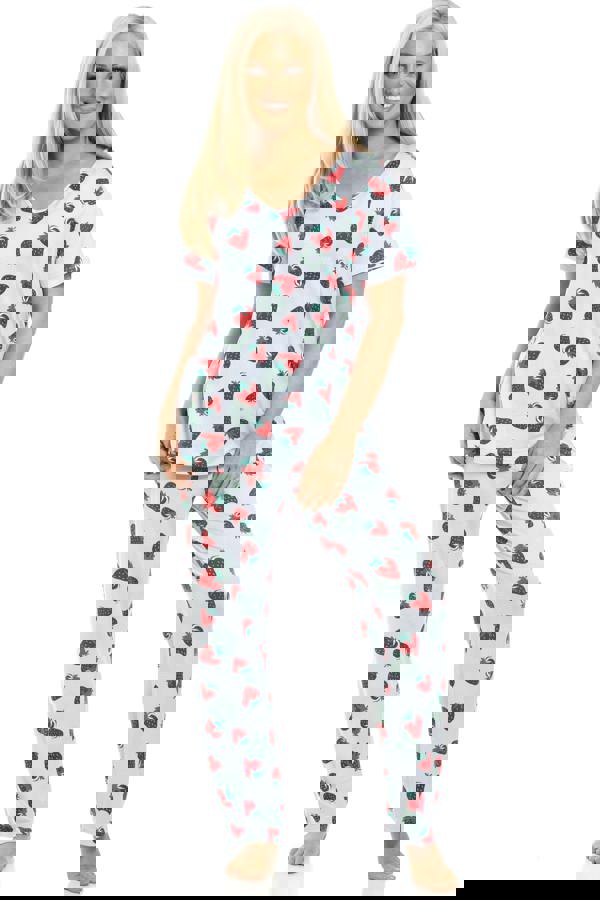 Camille Womens Blue Strawberry Spandex Full Length Pyjama Set