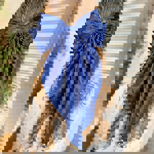 Navy Satin Hair Bow Navy Hair Clip Long Bow Styled