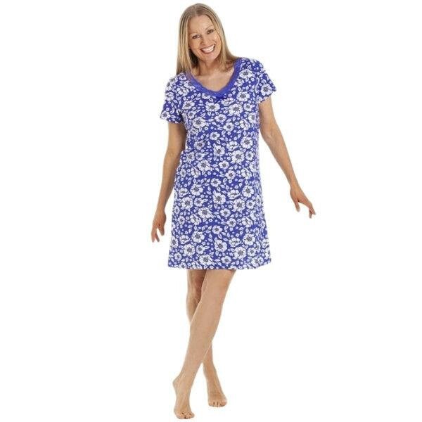 Camille Classic Rose Print Cotton Nightdress - navy blue floral