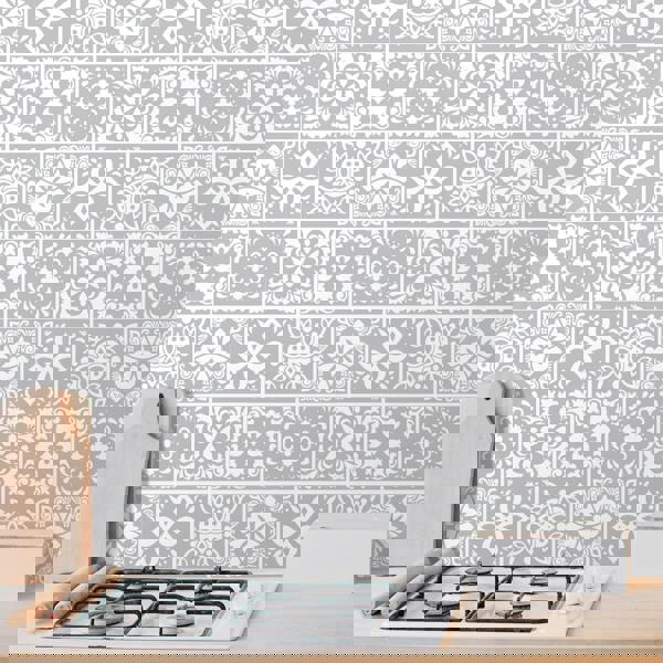WALPLUS WT1556 - Andalu Light Grey Cement Spanish Wall Tile Sticker Set - 15 cm x 15 cm - 24 pcs
