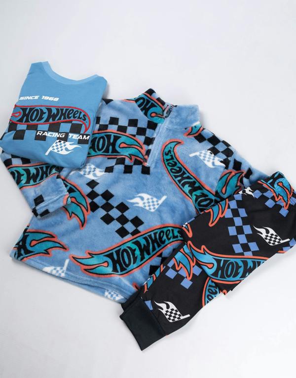 Vanilla Underground Hot Wheels Boys Multicoloured Racing Team Long Sleeve Long Leg Pyjama and Jumper 3 Piece Set