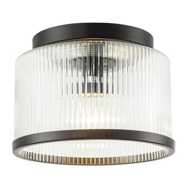 Matte Black Bathroom Ceiling Light with Clear Ribbed Glass Shade Image 4
