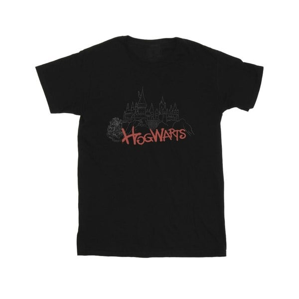 Harry Potter Girls Hogwarts Castle Spray Cotton T-Shirt - Black