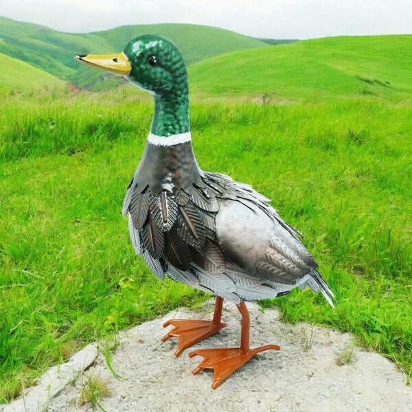 EDH Door Hardware Metal Farmyard Male Duck (38.5cm x 15.5cm x 30cm) – Handcrafted Rustic Duck Garden Ornament – Weather-Resistant Metal Duck Statue