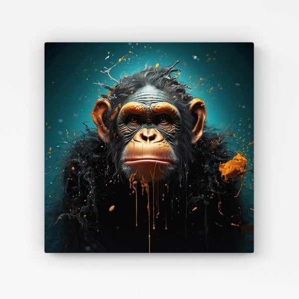 Warren Reed Monkey Face Splash Art Blue Canvas