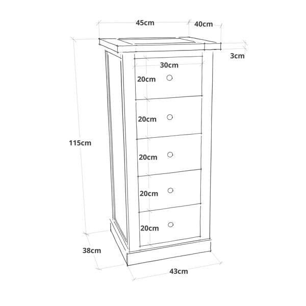 Cabinet Bits Loreo 5 Drawer Narrow Chest of Drawers Bras Drop Handle