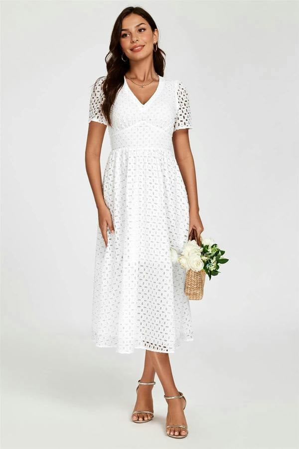 FS Collection Broderie Anglaise Midi Dress In White